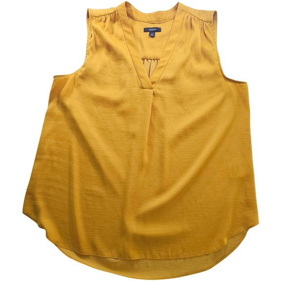 Alfani Tops - Alfani Womens Sleeveless V-Neck Blouse Mustard Yellow Soft Satin Top XL
